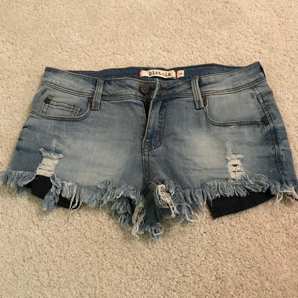 Distressed Mid Washed Denim Shorts